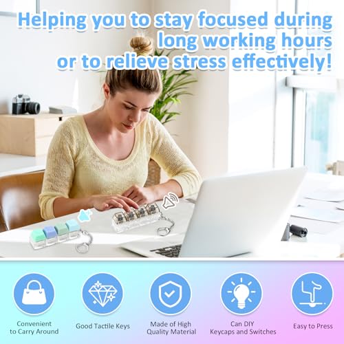 Keyboard Fidget Toy, 2 PCS Fidget Keyboard Keychain Silent Keyboard Clicker Fidget Toy Stress Relief Anxiety Sensory Adult Fidget Toys Keyboard Fidget Clicker - Image 3