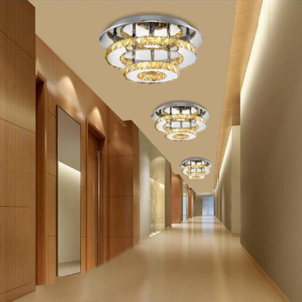 Cristal Plafonnier Lustre LED 36W Rond Plafonnier Dimmable Avec Télécommande Moderne Salon Pendentif Lampe Chambre Salle À Manger Couloir Éclairage Intérieur Extérieur Argent