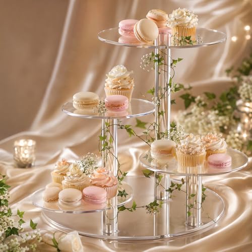 Présentoir à gâteaux transparent 4 étages acrylique pour buffet de fête - 8