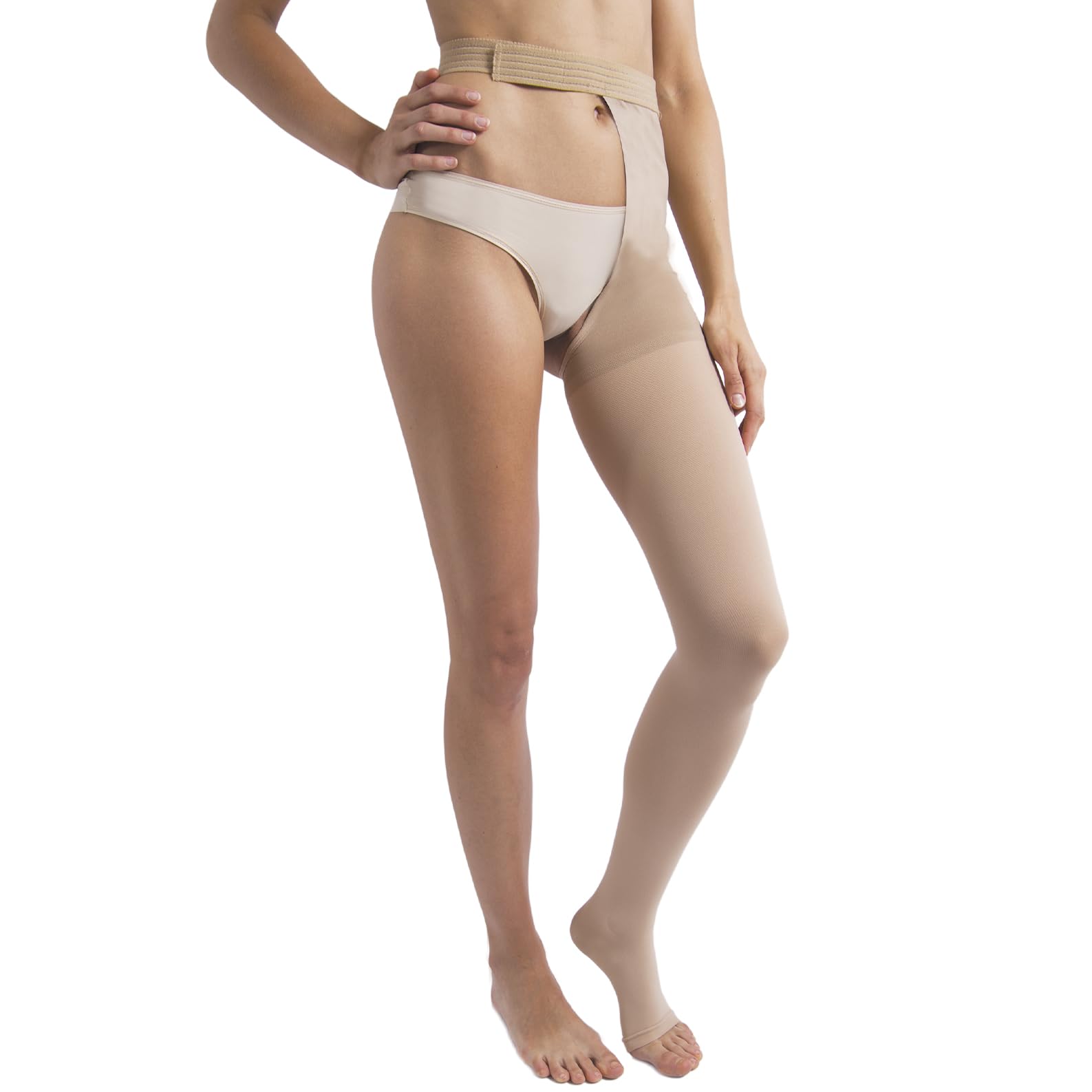 Beman 403A - Monocollant Medicale K1 Sinistro o Destro Classe 1, Compressione Graduata 15-21 mmHg, Punta Aperta Unisex, Tallone Rinforzato e Cuciture Piatte