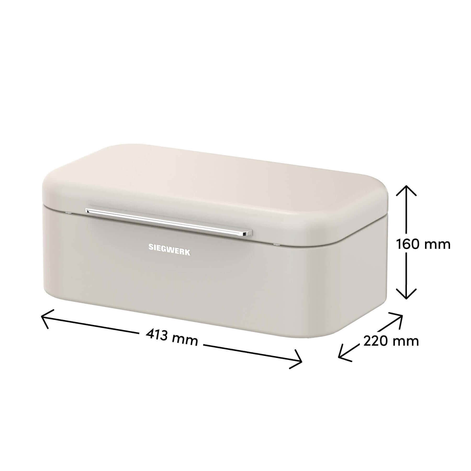 Design-Brotkasten PANOVA - Der Klassiker unter den Brotkasten - schwere, hochwertige Qualität - Korpus, Griff und Scharniere aus Metall - besonders langlebig - modernes Design - beige