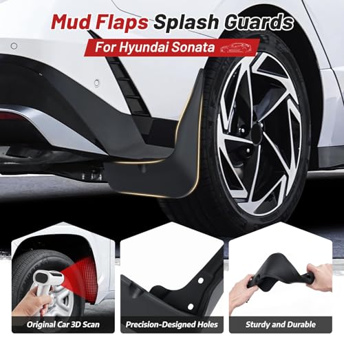 Image of Sunsdrew Mud Flaps for 2024 2025 2026 Hyundai Sonata SEL Mudguards Accessories,All Weather Guard Sonata Splash Guards,No-Drill Front&Rear 4PCS Sonata MudFlaps Set with Hardware(Not for N-Line)