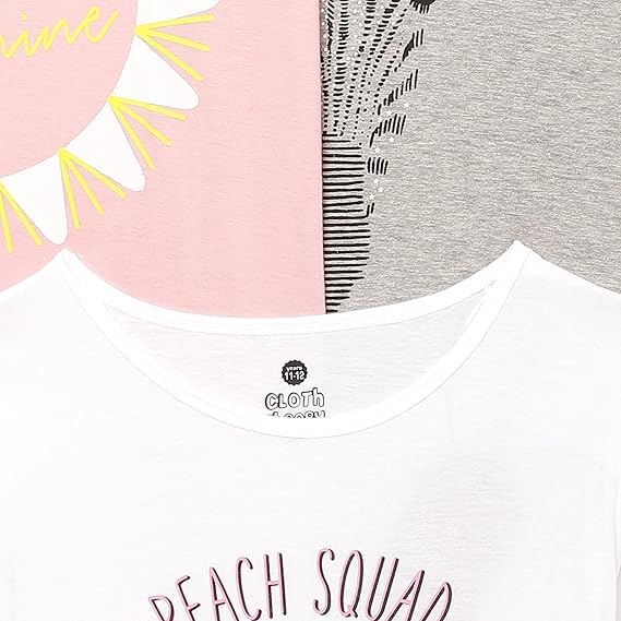 Image of Clotth Theory Girls Super Combed Cotton Regular Fit Round Neck Printed Short Sleeve Tshirt -Combo Pack of 3
