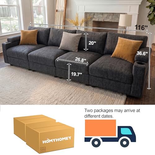 Image of Sectional Couches for Living Room FSC Certified Chenille Modular Couch Oversized Cloud U Shaped Convertible Sleeper Sofa Chaise Detachable Armrest Cushion (Velvet Grey, 4 Seat)