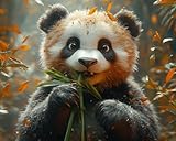 KY-link Kits de Point de Croix Estampillé, Panda Cuissonnant en Bois Bambou Point d'Aiguille Croisé Kits pour Débutants Kit de Broderie Art Décoration de la Maison (11 carats sans Cadre, 40 x 50 cm)