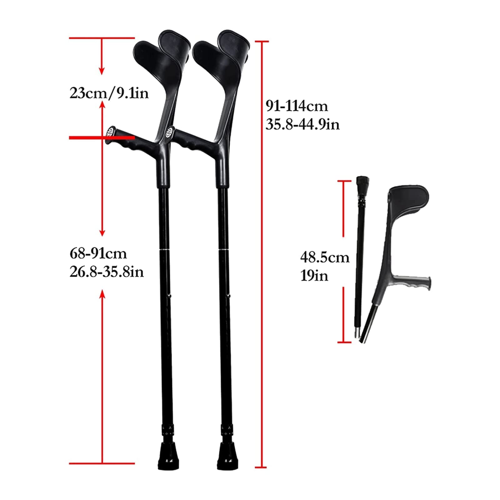 PAASHE Muletas portátiles 1 par de Bastones de antebrazo Codos de Aluminio Plegables Ligeros Bastones para Caminar con Agarre cómodo Bastón para Caminar