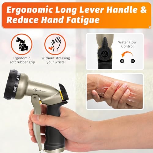 Image of AUTOMAN Garden Hose Nozzle-7 Patterns Sprayer-2 Pack, Metal High Pressure Spray Nozzle, Heavy Duty Labor-Saving Design Water Hose Nozzle for Garden Watering, Car Washing, Window Cleaning, Pets Bathing