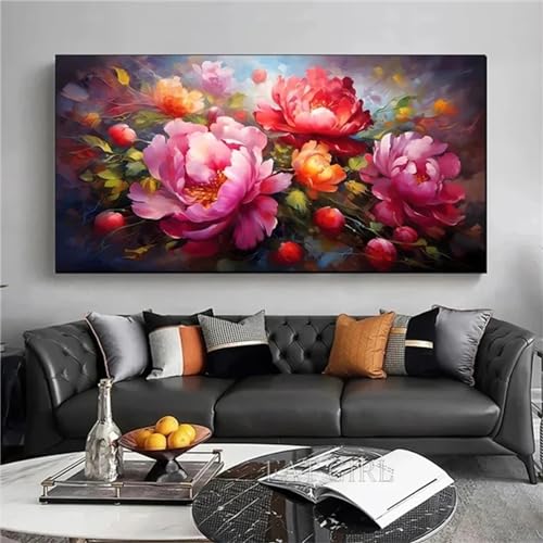 Broderie diamant grand format 90x180cm pivoine avec strass haute définition pour salon moderne
