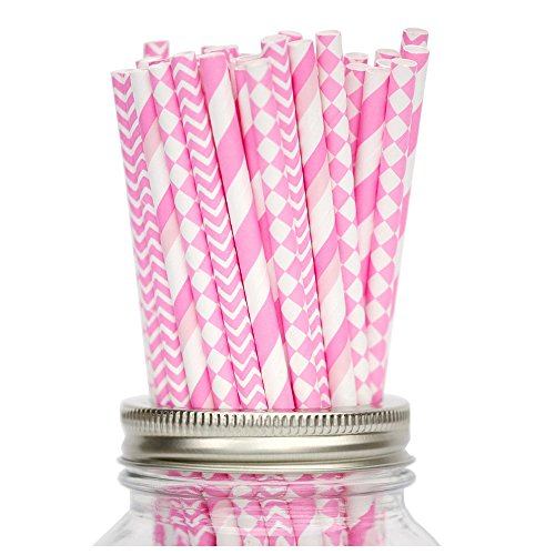 Pailles biodégradables roses pour baby shower et fête d'enfants