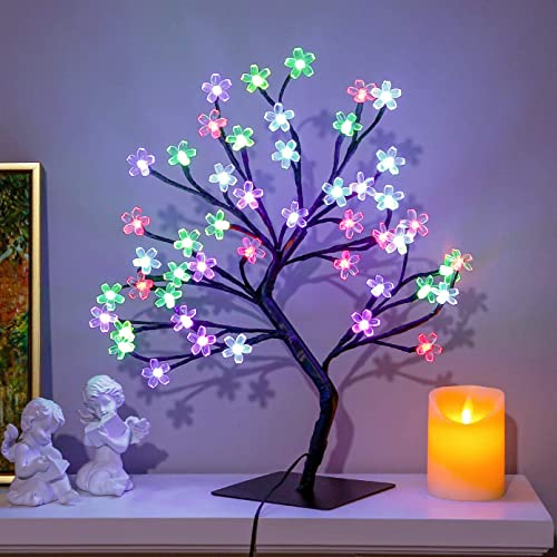 BDUSXYZ 48 LED Set of 2 Artificial Cherry Blossom Tree - Bonsai Lighted Cherry Blossom Tree