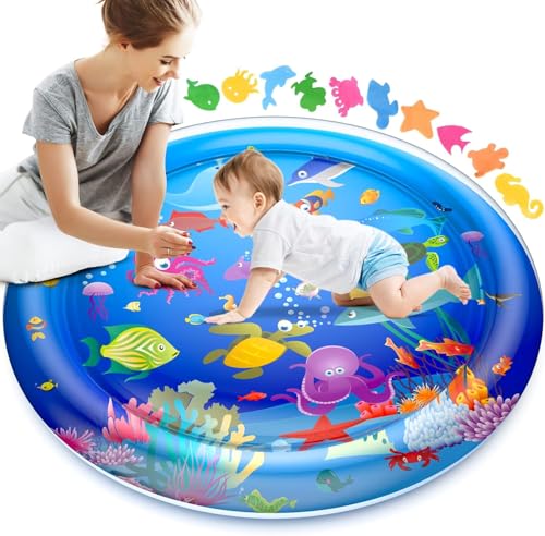 Image of Faburo 40" X 40" Large Tummy Time Water Mat for Babies, XL Baby Water Play Mat, Infant Water Sensory Baby Tummy Time Play Mat for 3 6 9 12 Months Toddlers (40in XL)