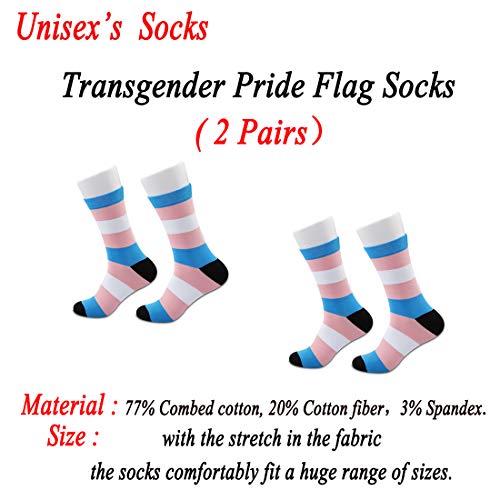 JXGZSO 2 Pairs Transgender Pride Flag Socks LGBTQ Gifts Queer Pride Trans Flag Tube Socks Transgender Gift2