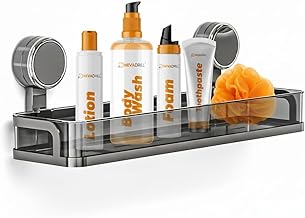 Vacuum Suction Bathroom Shelf Rack – Punch-Free Wall Mounted Shower Organizer – No-Drill Waterproof Storage Basket for Toiletries – Space-Saving Design (1-Pack) (Black, 40 CM)