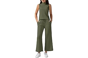 Spanx-Worthy Two-Piece Lounge Set: Mock Neck Tank and Wide Leg Pants