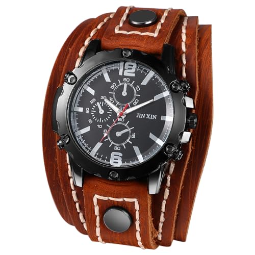 JewelryWe Montre Homme Bracelet Cuir: Montre Homme Gros Cadran Rond Steampunk et Rock Analogique...