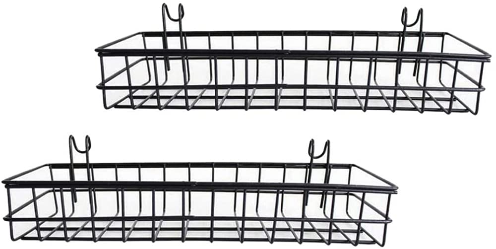 2 cestas de alambre de metal de malla para pared, bandeja colgante de panel de rejilla, cesta colgante de almacenamiento, cesta de malla colgante azul para colgar, cesta de almacenamiento