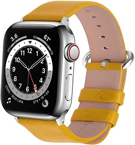 Fullmosa Leather Band Compatible with Apple Watch 49mm 45mm 41mm 44mm 40mm 42mm 38mm Women Band Strap with Silver Buckle for iWatch Ultra 49mm/8/7/6/5/4/3/2/1/SE2/SE, 44mm 42mm 45mm Yellow