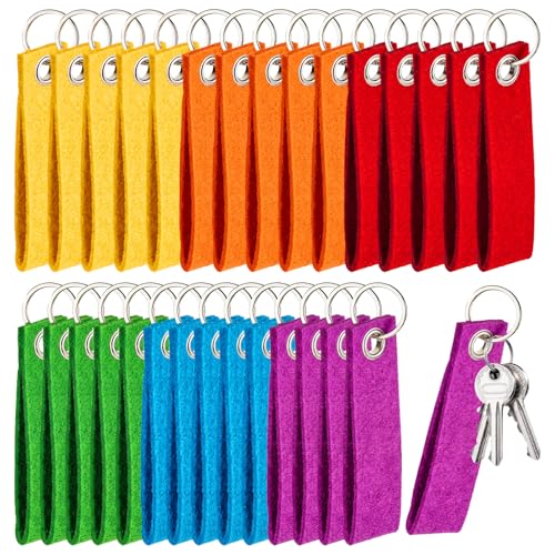 Otuuz 30 Stück 13 x 3 cm DIY Filz Schlüsselanhänger Rohlinge Plüsch Filz Anhänger Schlüsselband für Schultaschen Schlüssel Beschriftung Basteln Auto Dekoration 6 Farben