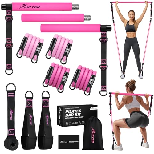 HPYGN Pilates Equipment, Home Pilates Kit for Women, Multifunctional Heavy Resistance Bands with Bar for Legs, Hip, Back, Arm, Adjustable 3-Section Exercise Stick Set, Yoga & Squats Home Gym Equipment HPYGN Pilates Equipment, Home Pilates Kit for Women, Multifunctional Heavy Resistance Bands with Bar for Legs, Hip, Back, Arm, Adjustable 3-Section Exercise Stick Set, Yoga & Squats Home Gym Equipment