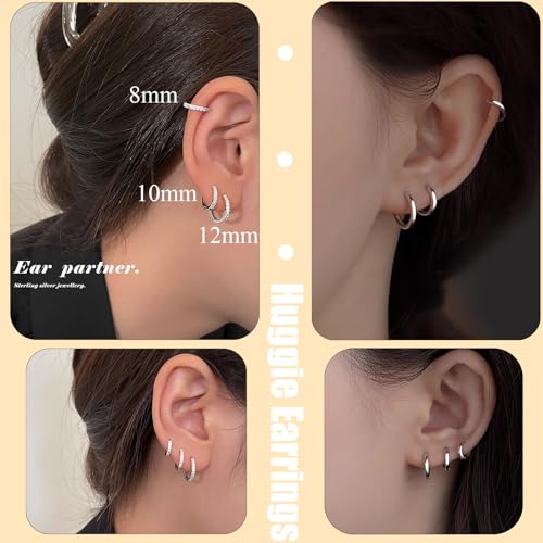 Cocadant 6 Pairs 925 Sterling Silver Small Hoop Earrings for Women,14k Real Gold Hypoallergenic Tiny Cubic Zirconia Cartilage Huggie Earring Sets for Multiple Piercing Trendy Jewelry 8/10/12mm2