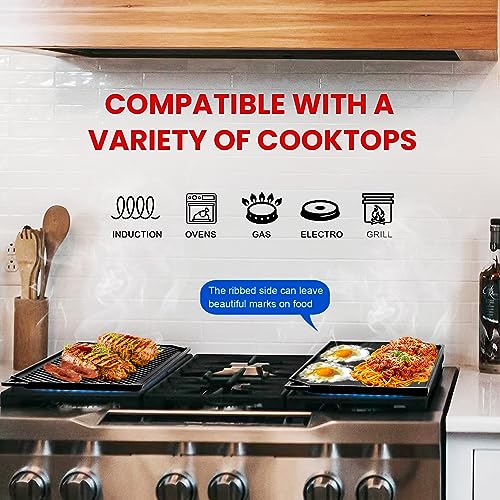 GGC Reversible Cast Iron Griddle, 16.5" x 9.5" Rectangular Griddle Pan - Image 5