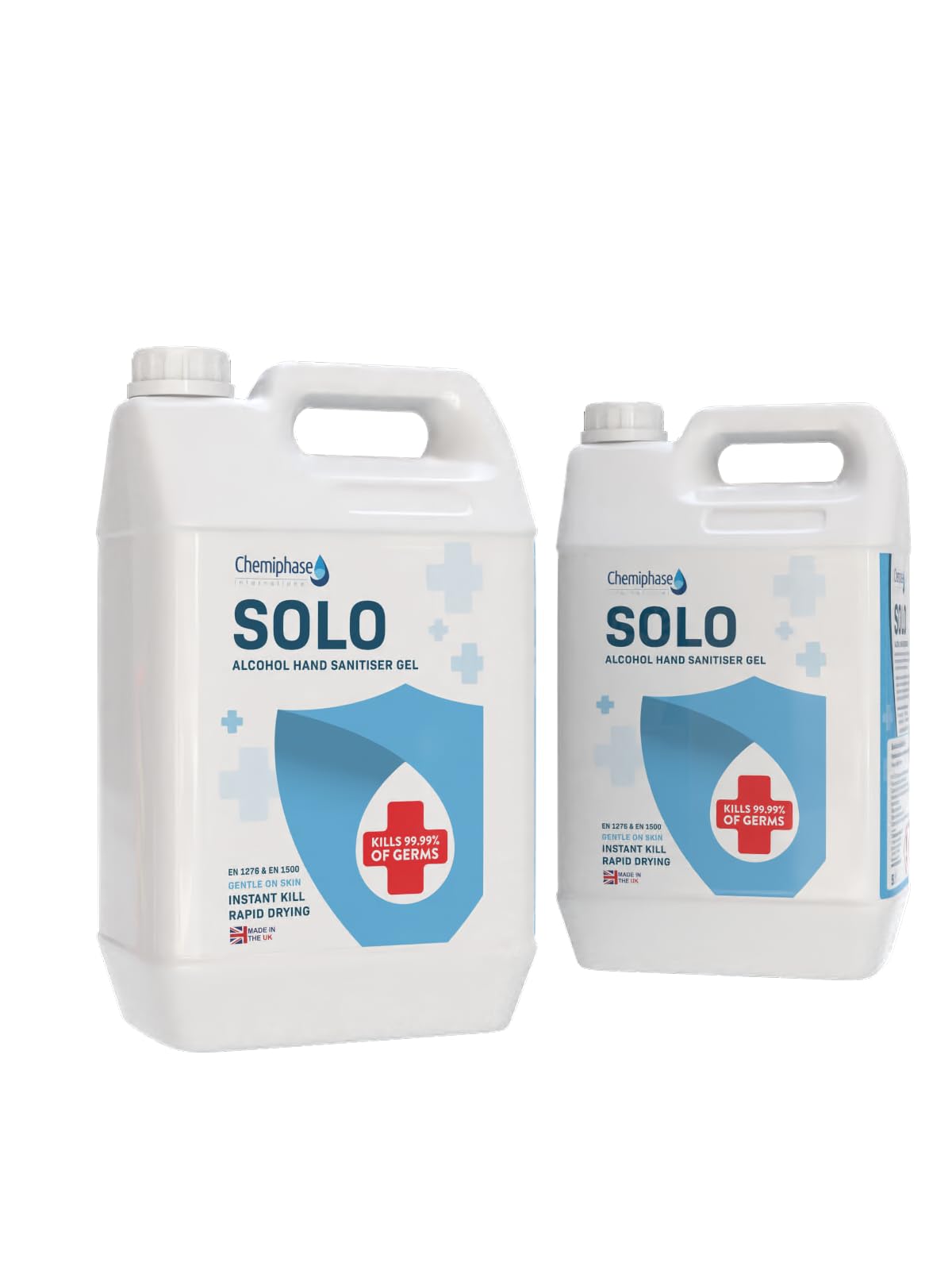 Solo - Alcohol Hand Sanitiser Gel 2 x 5 Litre Refill | 70% Alcohol | Rapid Drying | Kills 99.99% of Germs | Certified EN1276 & EN1500 | Janitorial Sanitation Supplies | Made in the UK