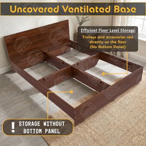 Image of ABOUT SPACE Bed - (80 x 74 inches) King Size Bed Without Storage | Engineered Wooden Bed Frame with Airflow & MDF Support Board for Mattress | 1-Year Warranty Cot for Bedroom - Columbia Walnut