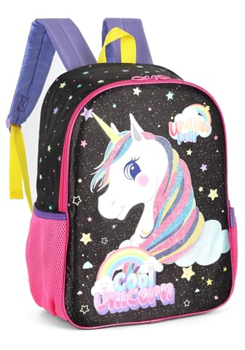 Mochila de Costa Unicórnio Colorido Up4you - Preto e Violeta