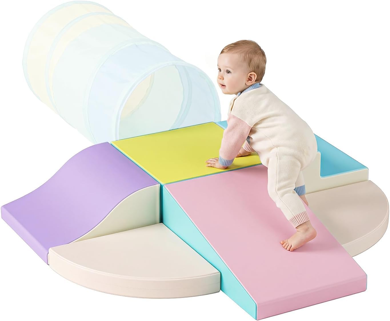Schaumstoffbausteine 6 Stück, Kletterset Krabbellandschaft, Motorikspielzeug Baby, Rutschfester PU Bezug, 12–36 Monate