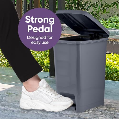 Image of Superio Slim Trash Can with Foot Pedal - 4 Gallon Plastic Step-On Trash Can with Lid, Garbage Can, Small Trash Can for Bathroom, Kitchen, Office, Bedroom, Dorm Room - Onyx Grey, 3
