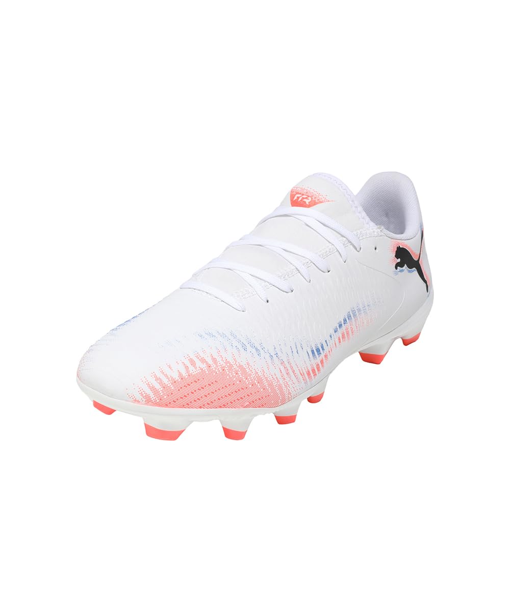PUMA Unisex Future 8 Play Firm Ground/Artifical Ground Football Boots, PUMA White-PUMA Black-Glowing Red, 8.5 UK