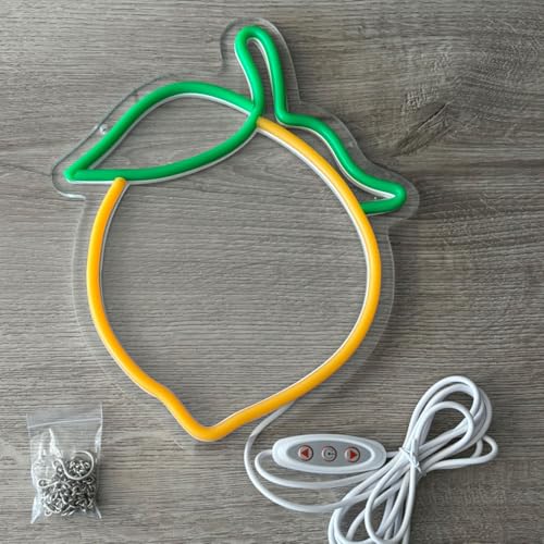 Image of Lemon Neon Sign Cute Fruit Shape Neon Light Fruits Light Up Signs for Wall Decor Apartment, Bar, Kids' Room,Yellow Led Sign for Birthday Party Bedroom,11.5 * 10.3in