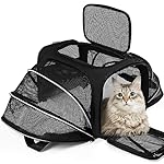 Airline Approved Pet Carrier, Soft Sided Portable Pet Travel Carrier 2 Sides Expandable Cat Carrier with Removable Fleece Pad,Safety Leash and Shoulder Strap,Dog and Small Animal(Black)