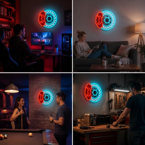 Image of Brake Disc Neon Sign, USB Powered LED Garage Wall Decor |Automotive Wall Decor for Garage, Game Room, Bedroom, Workshop, Party Decoration and Car Enthusiast Gift