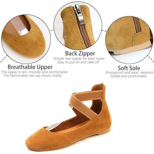 Women's Satin Elastic Ankle Straps Ballet Flats with Back Zipper Breathable Comfort Round Toe Soft Bottom Ballet Shoes for Prom Party Dressy Shoes3