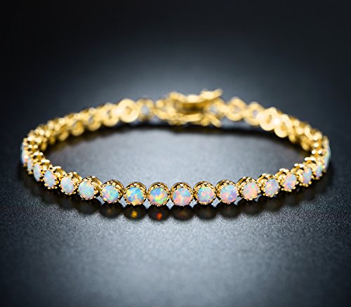 Barzel 18K Gold Plated Crown Created Opal Bracelet Tennis2