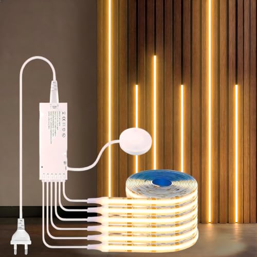 Image of COB LED Strip Lights, 6 in 1 Dimmable Touch Control Under Cabinet Lights, 12V Under Cabinet Lighting Kit, Cuttable Self-Adhesive LED Strips for Display Cabinets, Wardrobes, Kitchen, Shelf Lighting