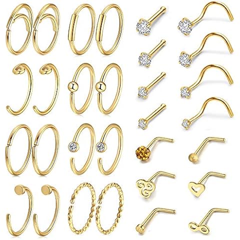AllerPierce 30Pcs Gold Nose Rings Set Cover