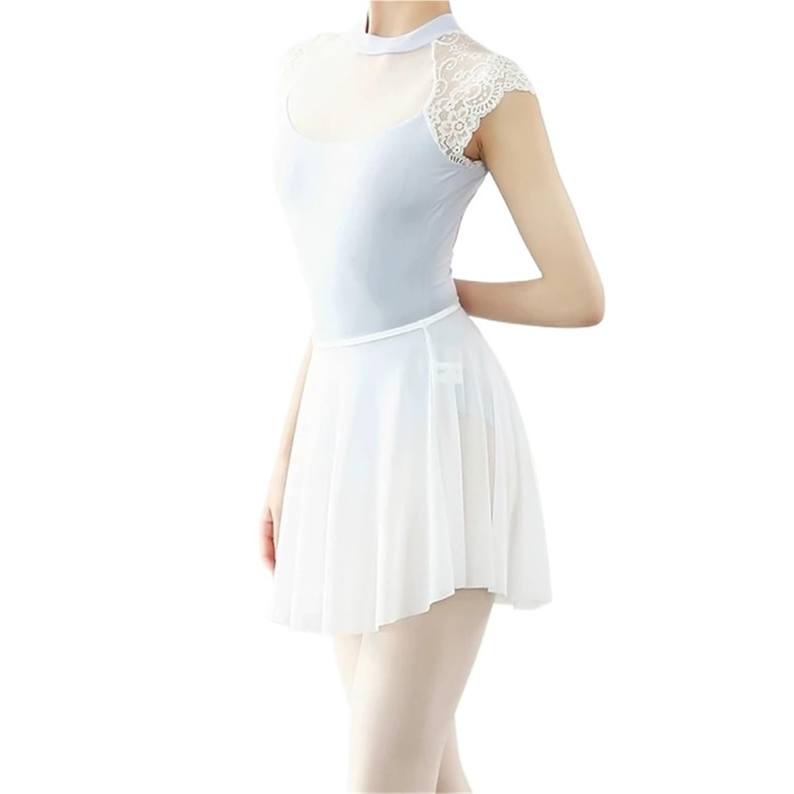 Falda de Baile Cintura Ajustable Lazos Falda De Tul For Ballet, Faldas Tutú For Gimnasia, Vestidos De Práctica, Traje De Práctica De Gasa For Baile, Vestido De Baile De Ballet(Stretch White)