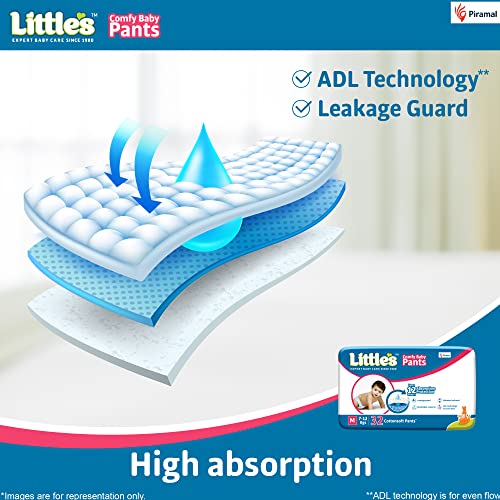 Image of Little's Baby Pants Diapers,Medium (M),7-12 kg,32 Count, with Wetness Indicator & 12 Hours Absorption (Pack of 2)