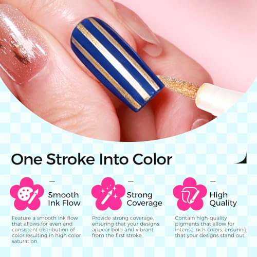Image of 12 Colors Metallic Nail Art Pens 0.5mm, Waterproof Quick Dry for Nail DIY | Acrylic Nail Markers for Liner, Dotting & Painting. Home & Salon DIY,Beginners Friendly,Christmas and Halloween Nail Art