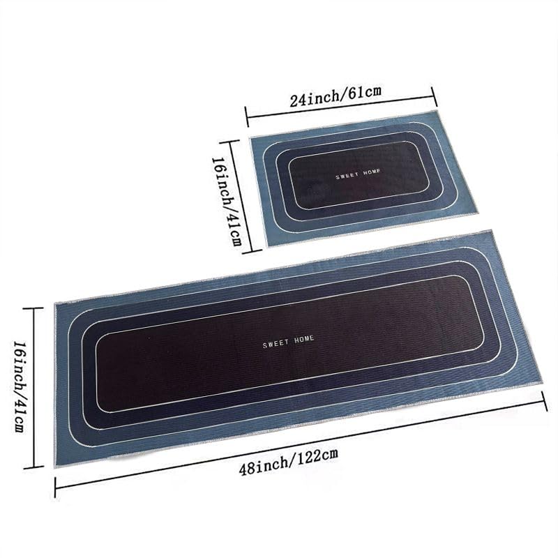 Image of HomeCloud Rectangular Kitchen Mat | Anti-Slip, Soft, Washable, Printed Designs for Floor, Kitchen & Room (6mm Thick) Pack of 2 Contain (1 Large (41 X 122 Cm) 1 Small 41 X 61 Cm) (Sweet Home Blue)
