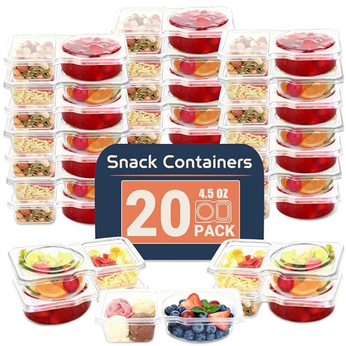 Image of Hi-YomiLaugh 2-Compartment Snack Containers 20-Pack, Reusable BPA-Free Leakproof Dipping Cups for Sauces, Condiments, Portion Control, Kids Lunch & Travel (20-Pack) (20)