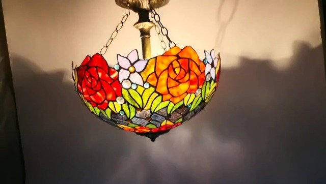 WERFACTORY Tiffany Ceiling Light Fixture Red Yellow Rose