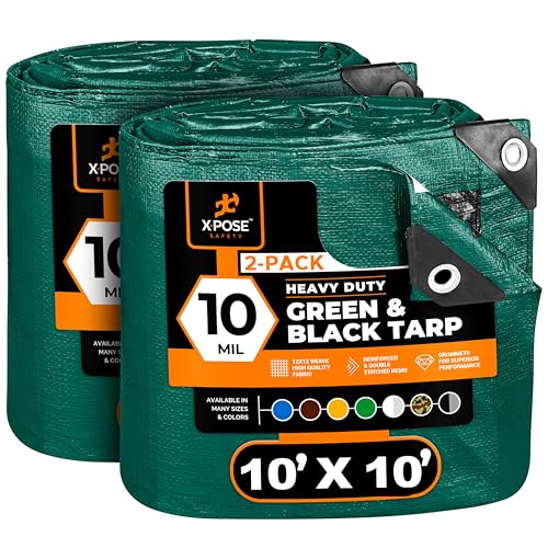 Xpose Safety - Lona de Polietileno Resistente, 3 X 3 Metro (Paquete de 2) - 10 milímetros de Grosor, Impermeable, Bloqueo UV, Cubierta Protectora Reversible, Plateado y Negro,...