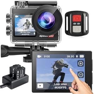 Action Camera 4K 60FPS with Touch Screen 20MP Waterproof Camera Underwater 131FT with EIS for Snorkeling Helmet Bike 170° Wide Angle Remote WiFi 5XZoom
