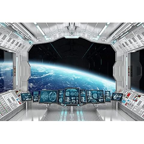 Aoihrraan 1,5x1m Spaceship Window View Backdrop Outer Space Spacecraft Control Panel Moon Surface Photography Background for Boys Birthday Party Portrait Wallpaper Decoration Photo Studio Props Cover