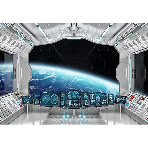 Aoihrraan 1,5x1m Nave Espacial Ventana Vista Fondo Exterior Espacio Nave Espacial Control Panel Luna Superficie Fotografía Fondo para Niños Cumpleaños Fiesta Retrato Fondo de Pantalla Foto Prop