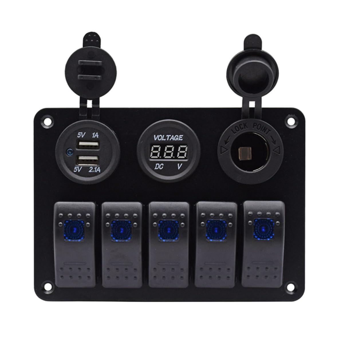 Pannello Interruttori Barca 5 Vie 12v 24v 2 USB Nero | Lega di Alluminio e Abs , Monitoraggio Sicurezza Elettrica , per Barche e Bus