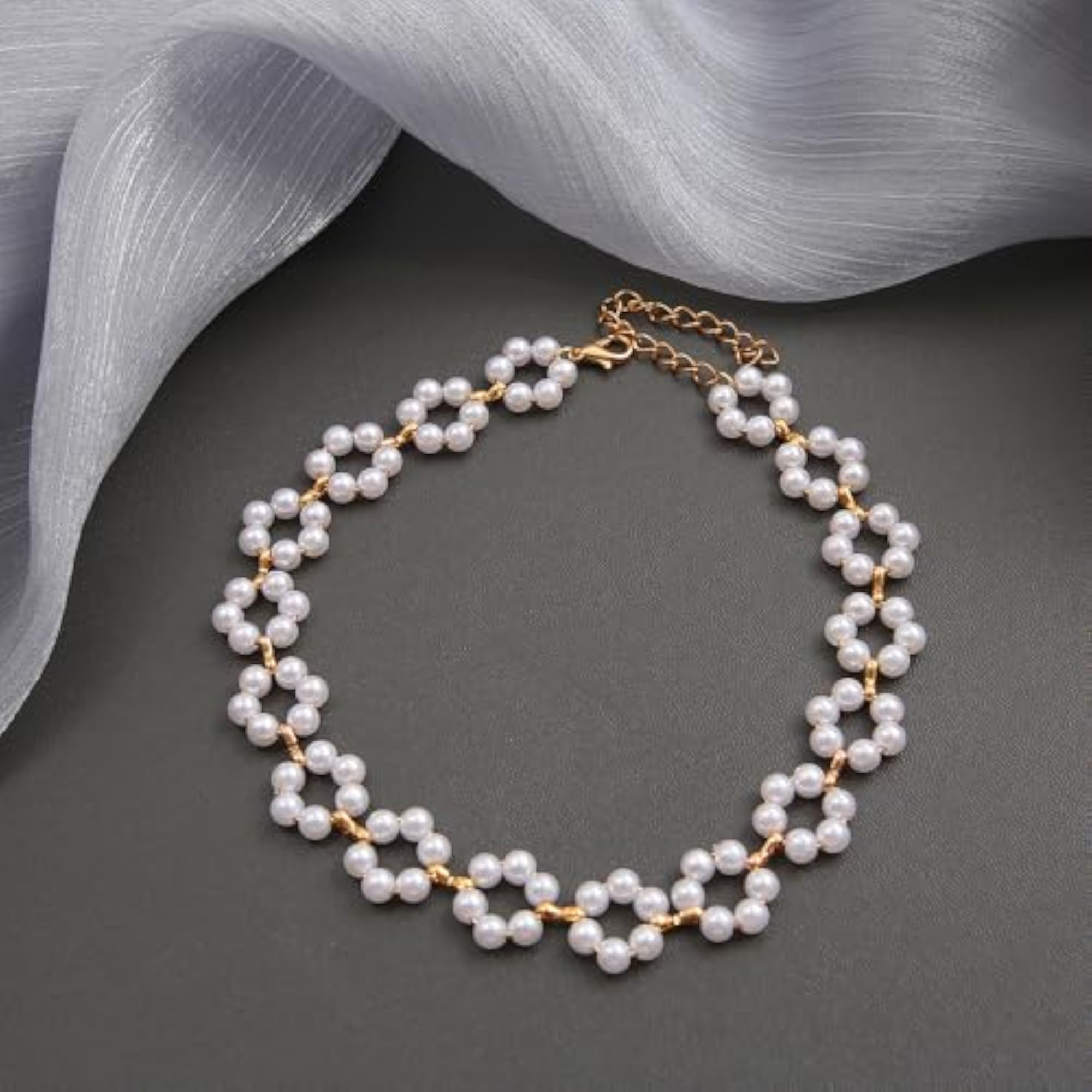 Stylish Traditional Plated Pearl Choker Necklace